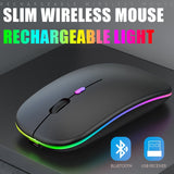 Mouse Portátil Bluetooth sem fio recarregável Luminoso 2.4G USB com LED, para MacBook Pro e MacBook Air, iPad, iPad Pro. Recarregável. (preto, branco, prata e ouro)